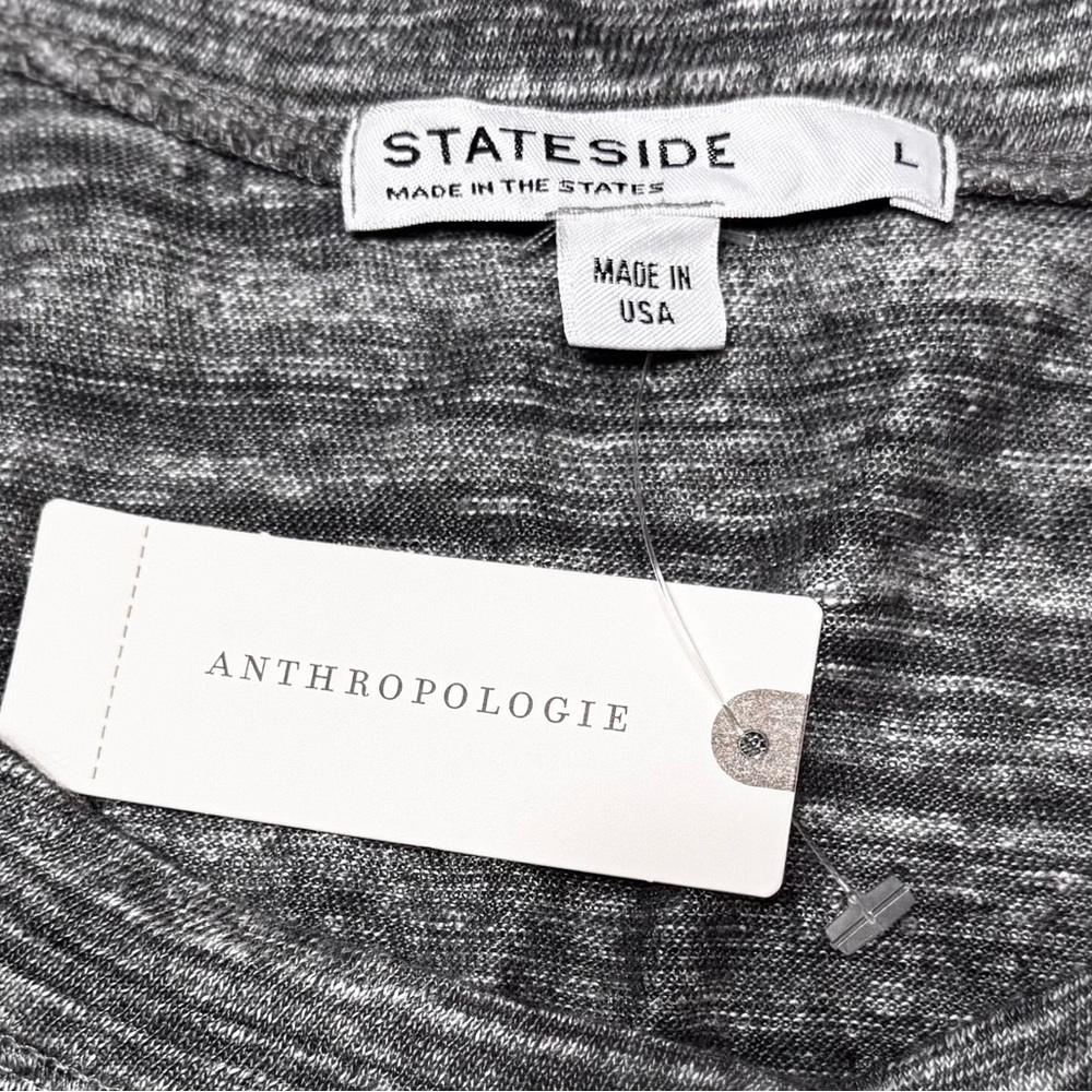 Anthropologie Stateside Gray Henley Top 100% linen Women's Large NWT Made in USA - Picture 8 of 9